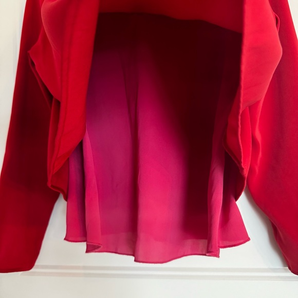 Mango Suit Collection Red Layered Long Sleeve Blouse Fuchsia/Pink Lining Size 4 - Picture 3 of 6